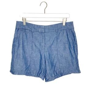 LOFT Chambray Blue Linen Cotton Flat Front Shorts 6